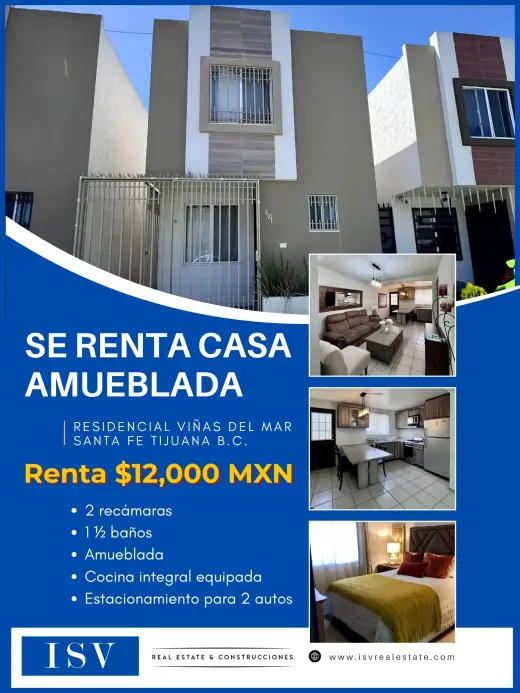 🏠 EN RENTA: Casa Amueblada en Residencial Viñas del Mar, Santa Fe, TIJUANA 📍