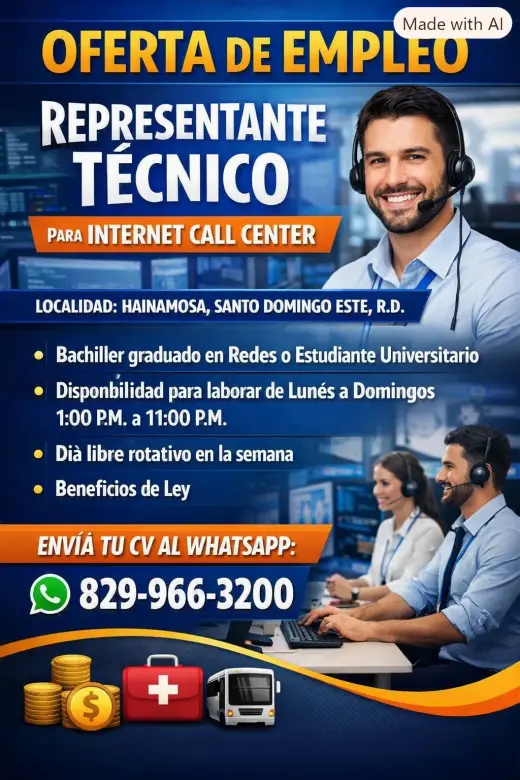 REPRESENTANTE TECNICO CALL CENTER - HAINAMOSA , SANTO DOMINGO ESTE, R.D