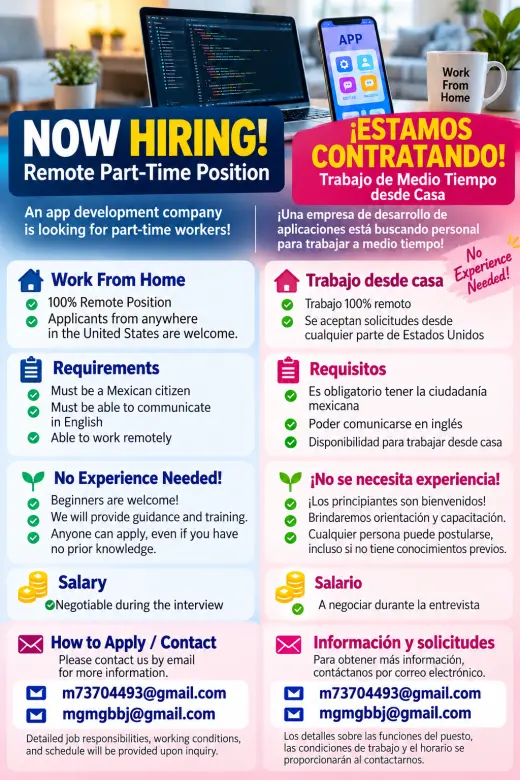 Remote Part-Time Job Opportunity in App Development