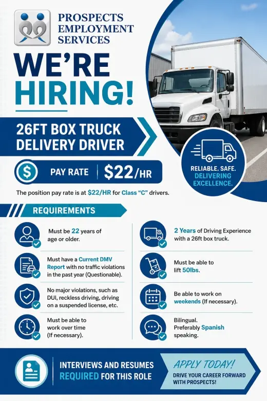 HIRING DRIVER FOR 26FT BOX TRUCK