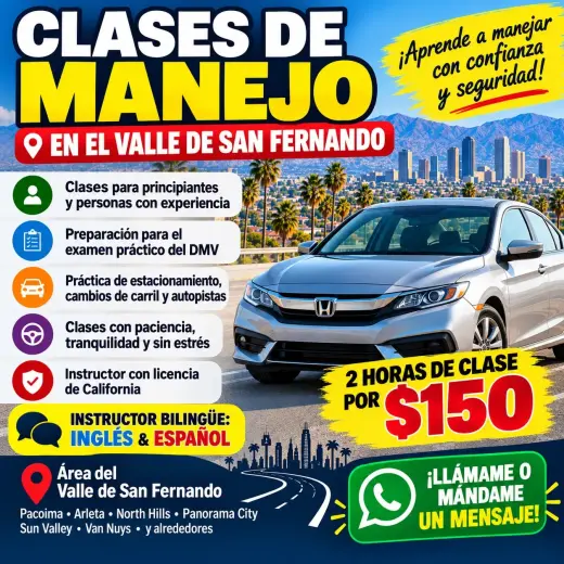 🚗 **¡CLASES DE MANEJO EN EL VALLE DE SAN FERNANDO!** 🚦