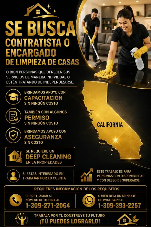 OFERTA DE TRABAJO DE LIMPIEZA DE CASAS PARA PERSONAS CON EXPERIENCIA
