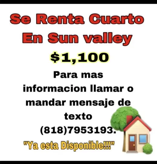 Cuarto en Renta en Sun Valley - $1,100