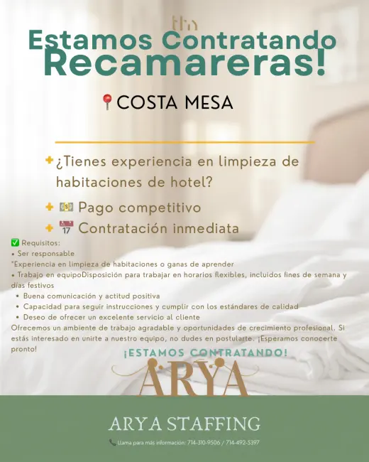 ¡Se Necesitan Recamareras en Costa Mesa!