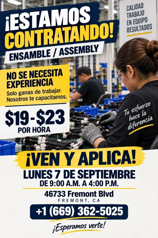 Ofrezco empleo FREMONT $19 a $23 / hra