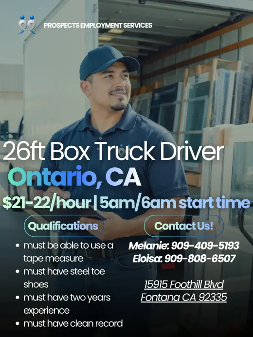 🚨 ¡Estamos contratando Conductores de Camión de Caja de 26 Pies en Ontario! 🚨