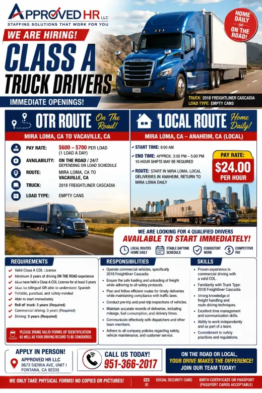 CDL Class A Truck Driver – Local Routes (Home Daily)