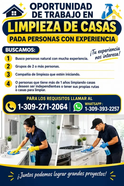 TRABAJO PARA PROFECIONALES DE LA LIMPIEZA DE CASAS