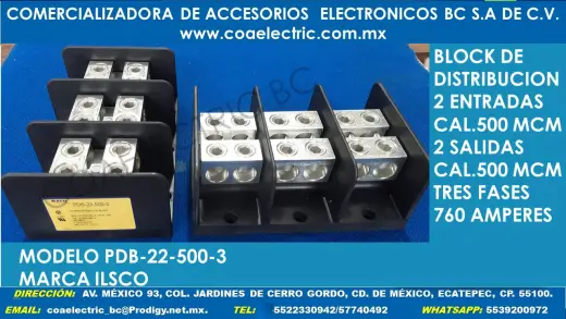 Bloque de Distribución para Sistemas Eléctricos - 3 Fases, 760 Amperios