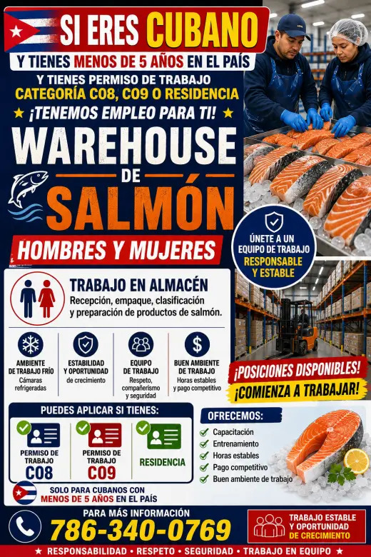 Oportunidades de Empleo para Cubanos en Almacén de Salmón