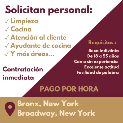 Se busca personal para varias áreas (Manhattan, Bronx y Queens NY)