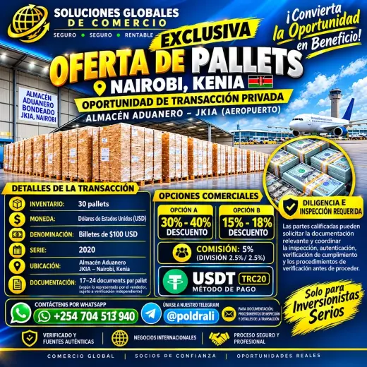 30 paletas de USD supuestamente disponibles.
