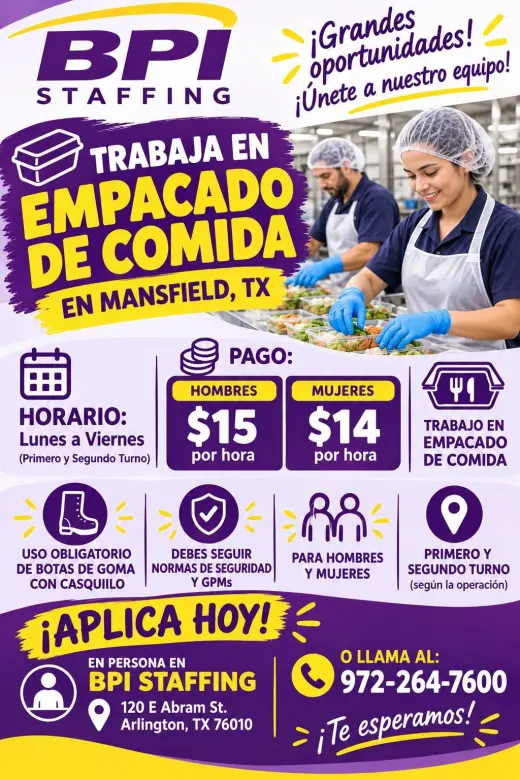 🚨 NOW HIRING – FOOD PACKERS IN MANSFIELD, TX! 🚨