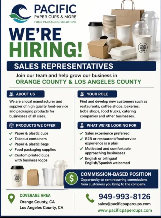 WE'RE HIRING! SALES REPRESENTATIVES