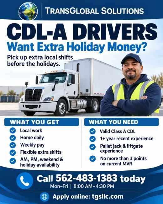 ¿Tienes experiencia con CDL Clase A? Hablemos de cómo generar ingresos extra.