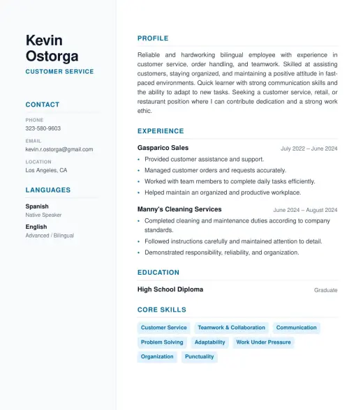 Busco Empleo mesero o cajero Los Angeles / Looking for a job in LA
