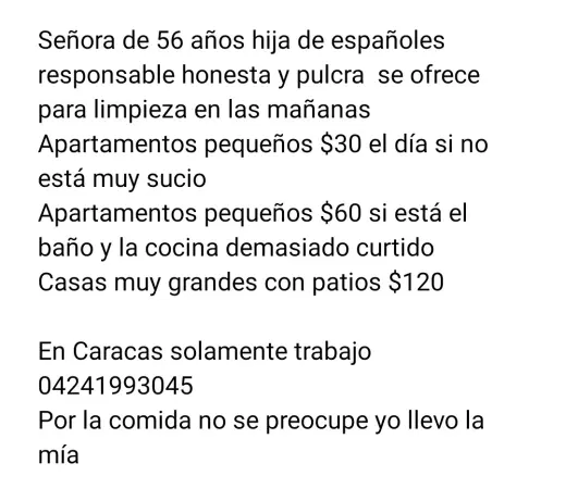 Servicio de limpieza a diario $30 en el centro de Caracas