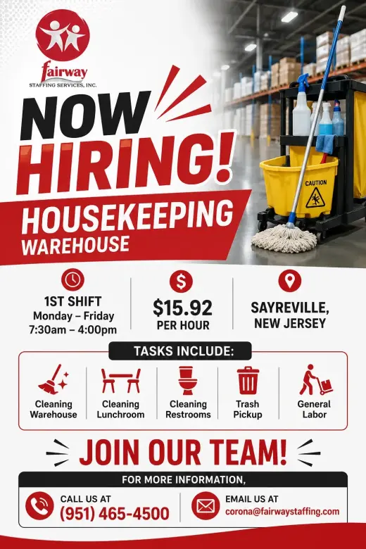 Now Hiring: Housekeeping Warehouse Staff
