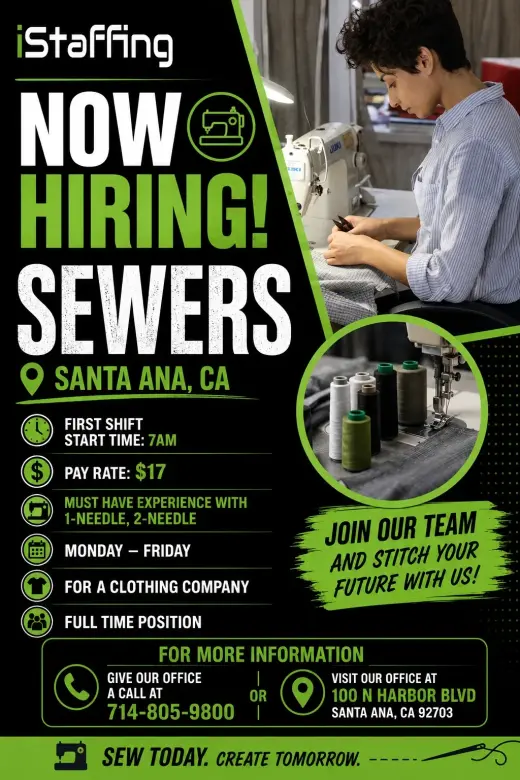 NOW HIRING: SEWING MACHINE OPERATOR