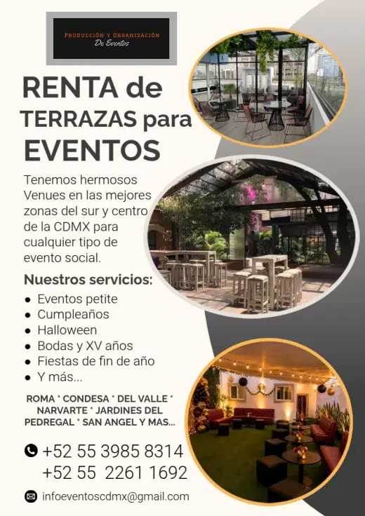 Renta de hermosas terrazas para eventos privados.