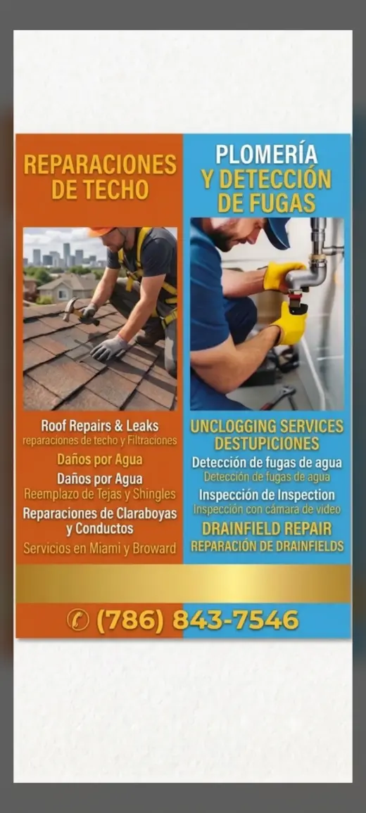 Reparaciónes de techos y plomería 24/7