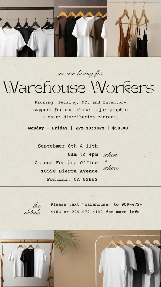 Warehouse Workers Needed -