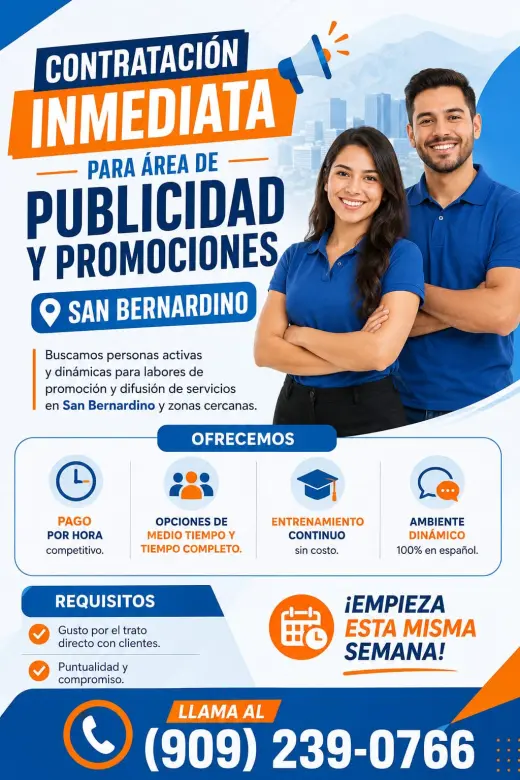 Promotores y personal de campo en San Bernardino – Pagos por hora