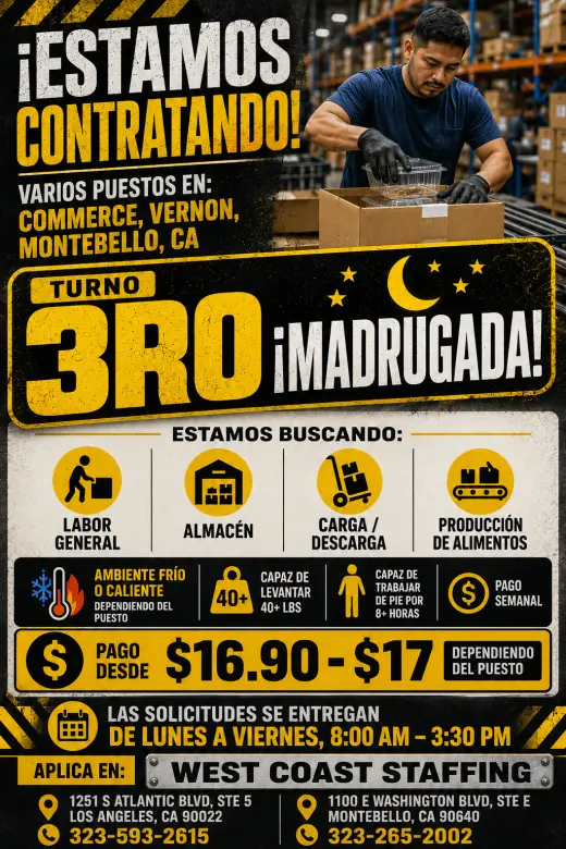 Bodega/Labor General en la Noche. Commerce/Montebello/Vernon