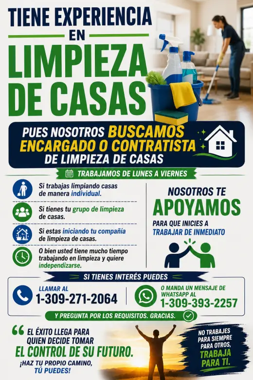 🚨 ¡TRABAJO DISPONIBLE PARA EXPERTOS EN LIMPIEZA!