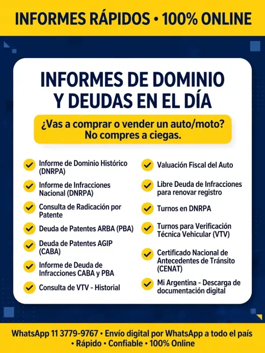 Gestoría Automotor Informes de Dominio, Patentes, Infracciones y VTV