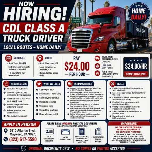 Class A drivers with Exp Required 🚛💨