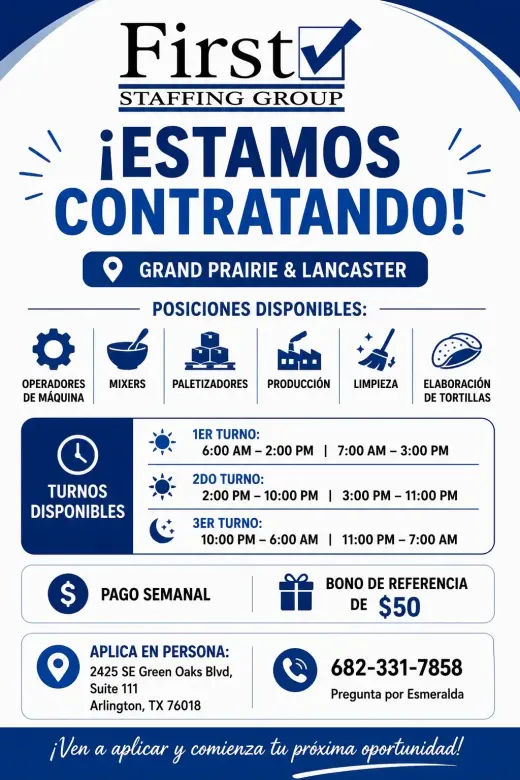 🚨 ¡ESTAMOS CONTRATANDO! 🚨 📍 Grand Prairie & Lancaster