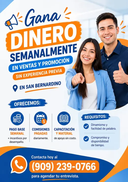 Gana dinero semanalmente en Ventas y Promoción – Sin experiencia