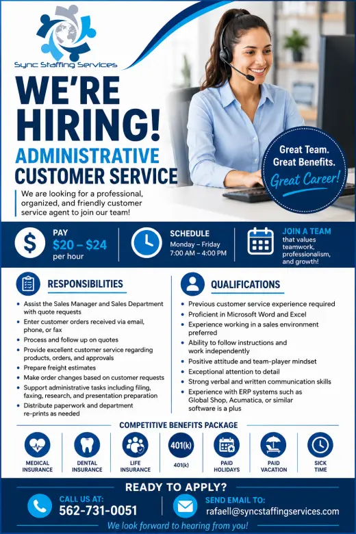 Needing Customer Services Representatives