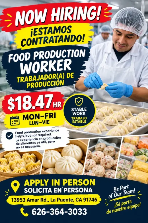 🔥 ¡ESTAMOS CONTRATANDO! | FOOD PRODUCTION – $18.47/HR