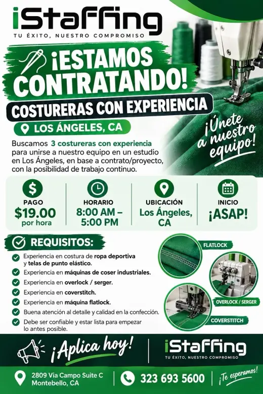 ESTAMOS BUSCANDO A COSTURERAS CON EXPERIENCIA