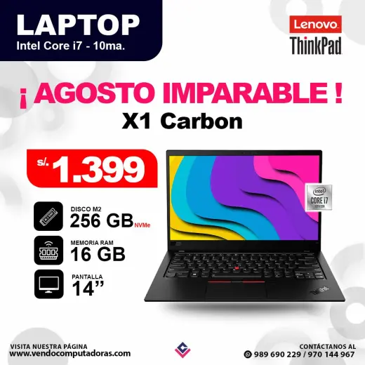 Laptop LENOVO THINKPAD core i7 - 10ma / X1 Carbon Gen 8