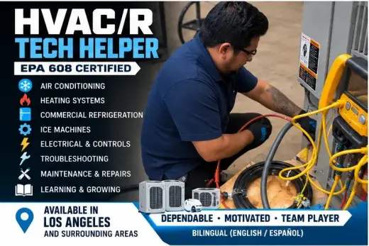 HVAC / REFRIGERATION HELPER – LOOKING FOR WORK