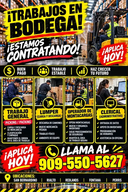 🚨 ¡ESTAMOS CONTRATANDO EN BODEGA! 🚨