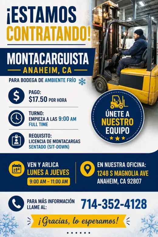 📢 ¡ESTAMOS CONTRATANDO! – MONTACARGUISTA