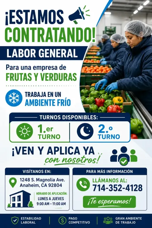 📢 ¡Estamos Contratando! – Labor General