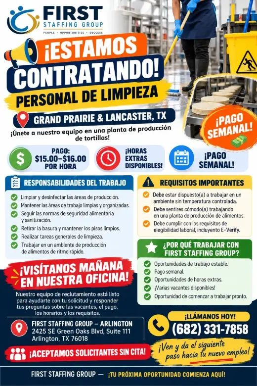 🧹 ¡ESTAMOS CONTRATANDO PERSONAL DE LIMPIEZA! 🧹