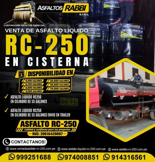 venta de Asfalto RC-250 de Alto Rendimiento para Obras Viales