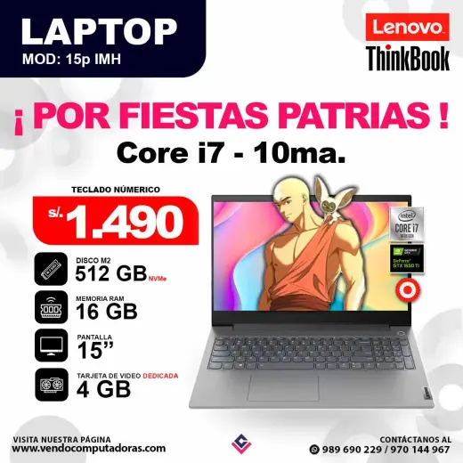 Laptop LENOVO ThinkBook 15p IMH core i7 - 10ma.