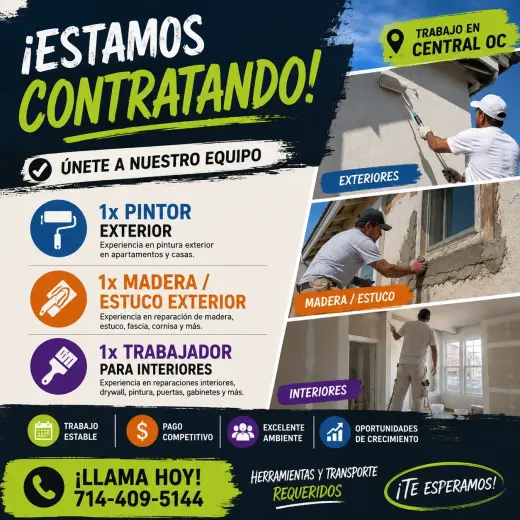 🚨🔨 ¡TRABAJO DISPONIBLE – CONTRATACIÓN INMEDIATA! 🔨🚨