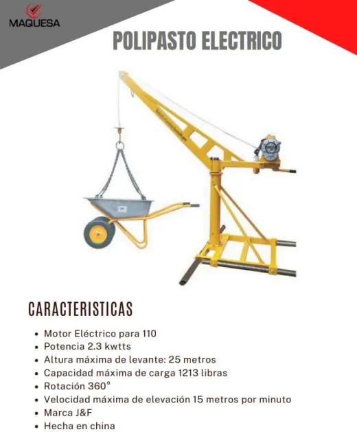 POLIPASTO Eléctrico 3HP. 110 Volt. JF. Para los proyectos de construcción