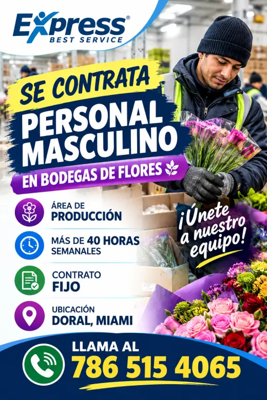 Se Contrata Personal Masculino para Bodegas de Flores