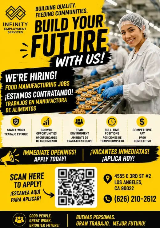 🚨 THE FOOD INDUSTRY IS HIRING | LA INDUSTRIA DE ALIMENTOS ESTÁ CONTRATANDO 🚨