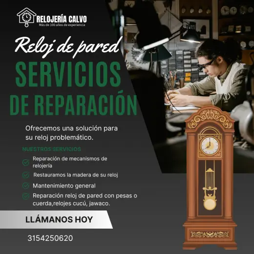 Servicios de Reparación de Relojes de Pared, Relojeria Calvo