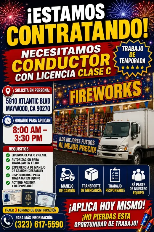 Oportunidad de Empleo: Conductor con Licencia Clase C / Ayudantes